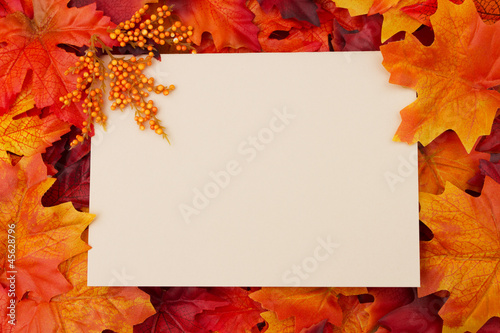 Photo: Blank card with fall leaves for your message or invitation Blank card with fall leaves for your message or invitation