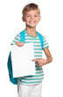 Little boy with white blank