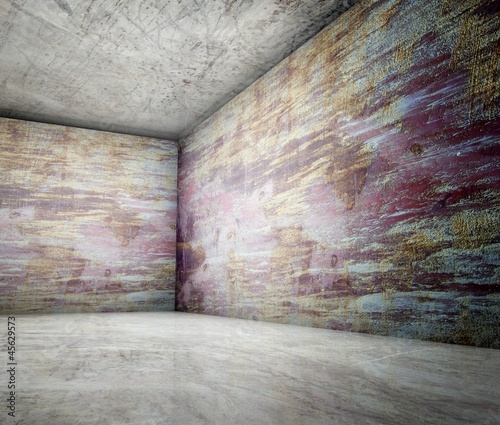 Photo: 3d corner of old grunge concrete interior 3d corner of old grunge concrete interior
