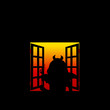 devil girl at the window illustration