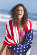 Foto: Sexy Young Woman Girl in American Flag on Beach Sexy Young Woman Girl in American Flag on Beach