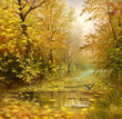 beautiful autumn landscape, canvas, oil