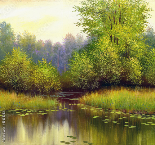 Illustration: beautiful summer landscape, canvas, oil beautiful summer landscape, canvas, oil