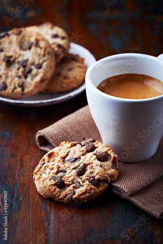 Photo: Cup of espresso and chocolate chip cookies Cup of espresso and chocolate chip cookies