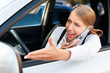 Photo: angry woman in traffic jam angry woman in traffic jam