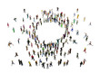 a crowd of people stands around a center