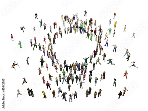 Illustration: a crowd of people stands around a center a crowd of people stands around a center