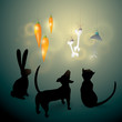 Vector: MERRY CHRISTMAS card / Animals look at funny decorations MERRY CHRISTMAS card / Animals look at funny decorations