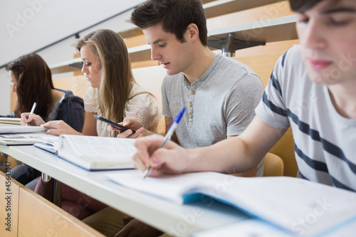 Photo: Students sitting at the desk at the lecture hall Students sitting at the desk at the lecture hall