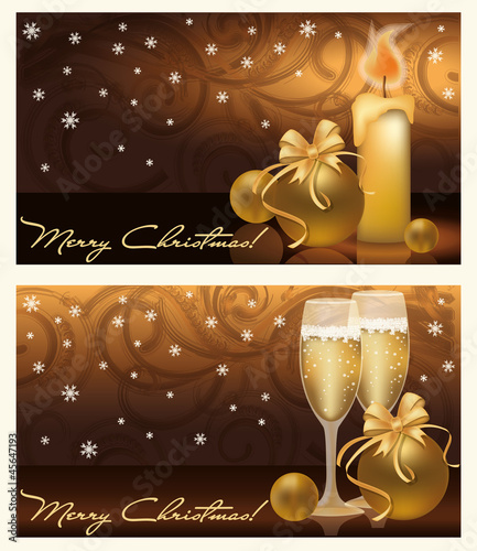Vector: Two golden xmas banners, vector illustration Two golden xmas banners, vector illustration
