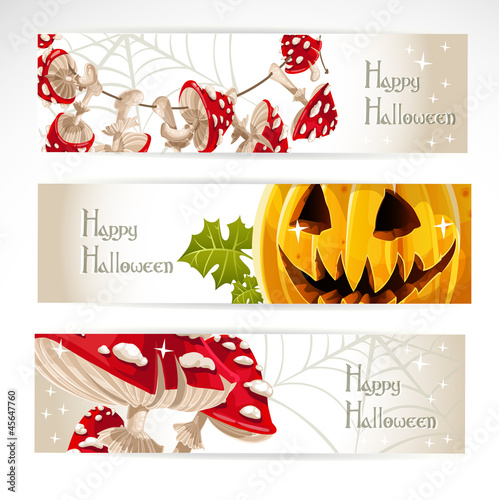 Vector: Halloween horizontal banner. With Jack and amanita mushroom Halloween horizontal banner. With Jack and amanita mushroom