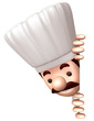 Chef stuck his head out of a signboard. 3D Chef Character