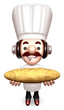 Bakers Lift a Baguette. 3D Chef Character