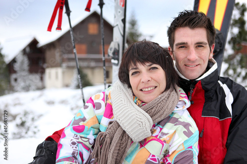 Photo: Couple on a skiing vacation Couple on a skiing vacation