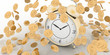 Alarm clock and money on white.