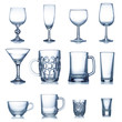 Clean empty glassware collection isolated