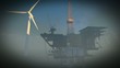 Oil rig platform and wind turbines off shore