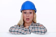 A surprised construction worker