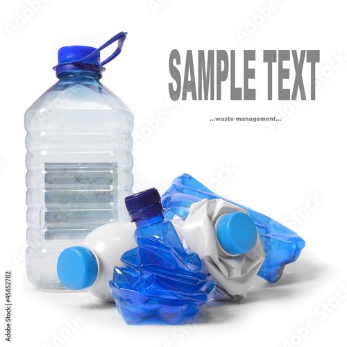 Photo: Empty plastic bottles. Waste management concept. Empty plastic bottles. Waste management concept.