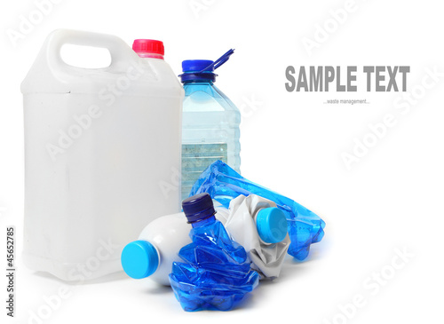 Photo: Empty plastic bottles. Waste management concept. Empty plastic bottles. Waste management concept.