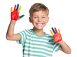 Little boy with paints on hands