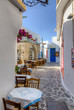 Beautiful alley in Plaka village, Milos island, Cyclades, Greece