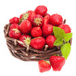Viele Erdbeeren in einem Körbchen auf weißem Hintergrund