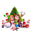 kids are singing before christmas tree