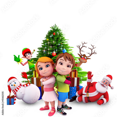 Illustration: kids are singing before christmas tree kids are singing before christmas tree