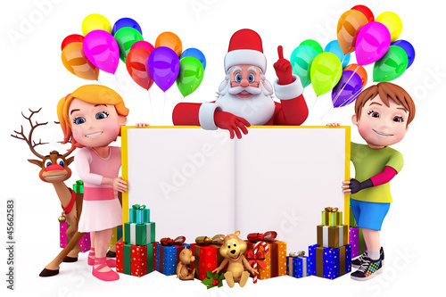 Illustration: santa with book and kids santa with book and kids