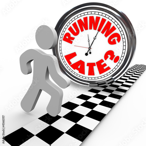Illustration: Running Late Racing Clock Time Tardiness Slow Running Late Racing Clock Time Tardiness Slow