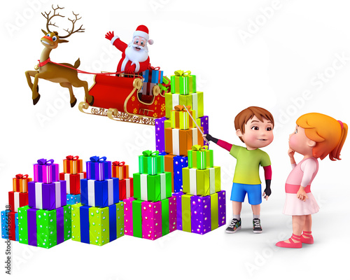 Illustration: kids pointing to gifts kids pointing to gifts