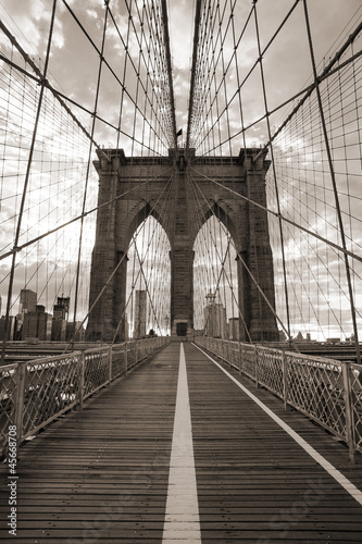 Fototapeta Brooklyn Bridge in New York City. Sepia tone.