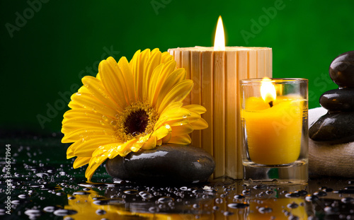 Photo: Spa still life with flower, candles and water drop Spa still life with flower, candles and water drop