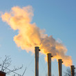 Smoke from industrial plant in city center. Kiev, Ukraine.