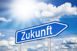 Blaues Schild mit Zukunft und Sonne