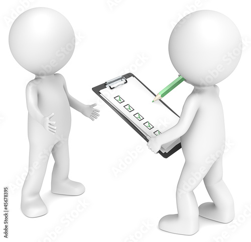 Illustration: Survey. 3D little human character X2 during Survey. Green. Survey. 3D little human character X2 during Survey. Green.