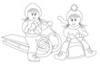 girls on the sled and bobsled-coloring book