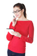 Student woman using tablet computer