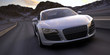 sport car fast run under a desert sunset 3d rendering