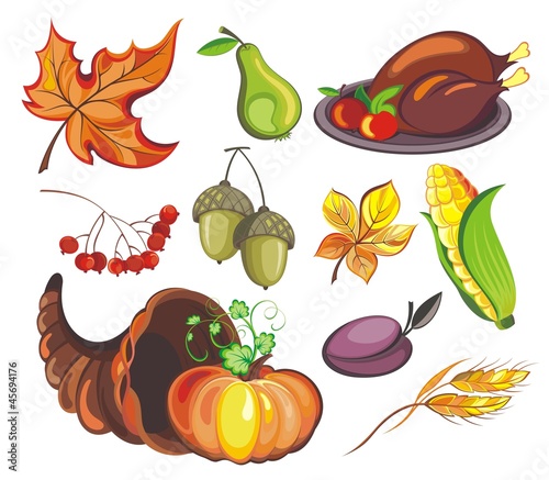 Vector: Thanksgiving set with turkey and pumpkin Thanksgiving set with turkey and pumpkin