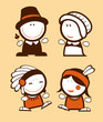 Indians and Pilgrims, historical funny people icons.