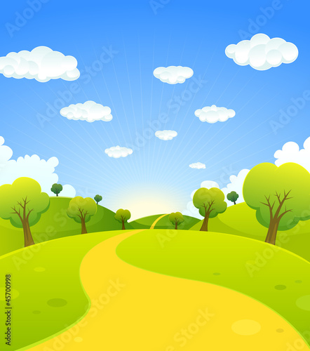 Vector: Spring Or Summer Cartoon Landscape Spring Or Summer Cartoon Landscape