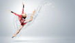 Young woman in gymnast suit posing