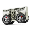 Dollar Bills on Wheels isolated on white background