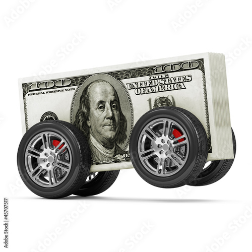 Illustration: Dollar Bills on Wheels isolated on white background Dollar Bills on Wheels isolated on white background