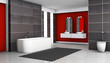 Illustration: Red And Black Bathroom Interior Red And Black Bathroom Interior