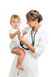 doctor holding cute baby on hands isolated on white