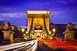 Chain Bridge, River Danube, in Budapest, Hungary at night
