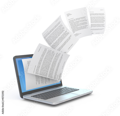 Illustration: Uploading documents from laptop. Uploading documents from laptop.